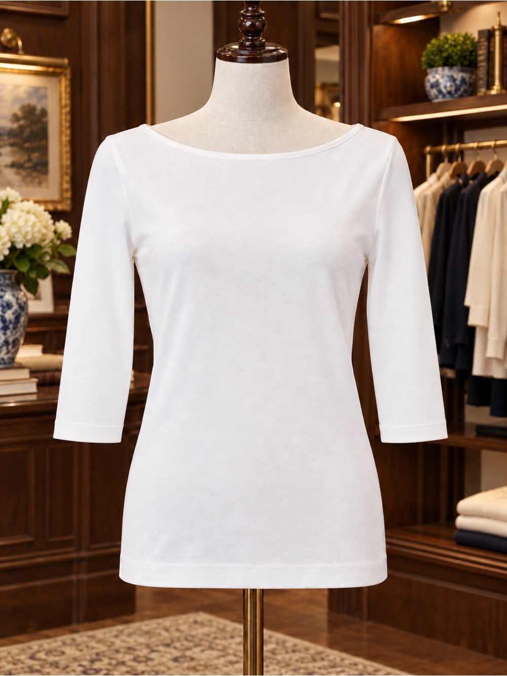 French Laundry White Boatneck Three-Quarter Sleeve Top